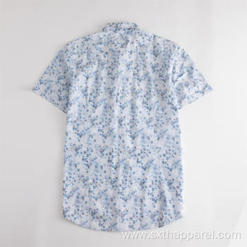 Men's Short Sleeve Blue Flowers Print Casual Shirts
